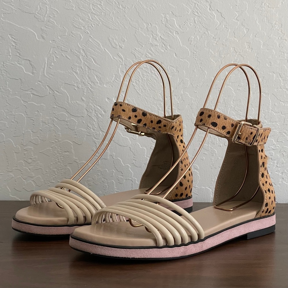 LOGO Lori Goldstein Grace Sandals Womens 8.5 Pink Leather Calf Hair Minimalist